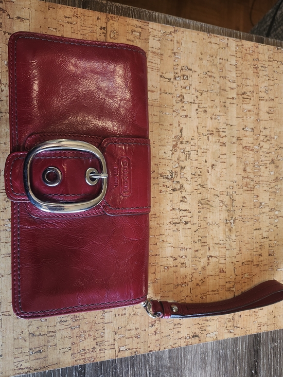 Coach Handbags - Coach Cherry Red Leather Wristlet with Silver Buckle